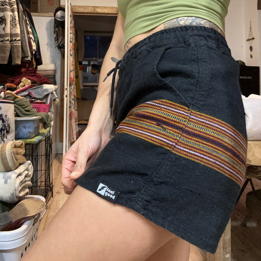 Women's Black Shorts with Multicolor Stripes